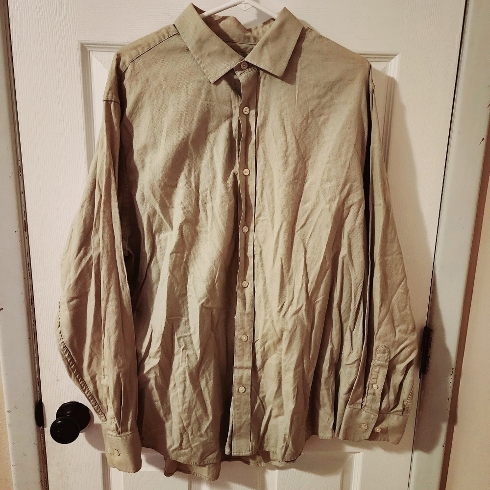 Banana Republic Tan Long Sleeve 100% Cotton Button Up Shirt Men's XXL 18-18.5